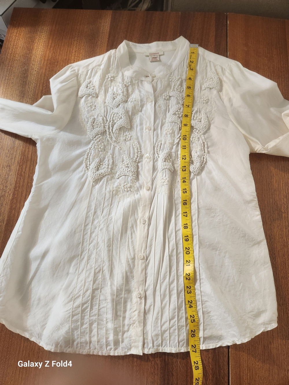 Sundance Ivory Beaded Pintuck Button-Down Blouse Sz12 - Picture 12 of 15